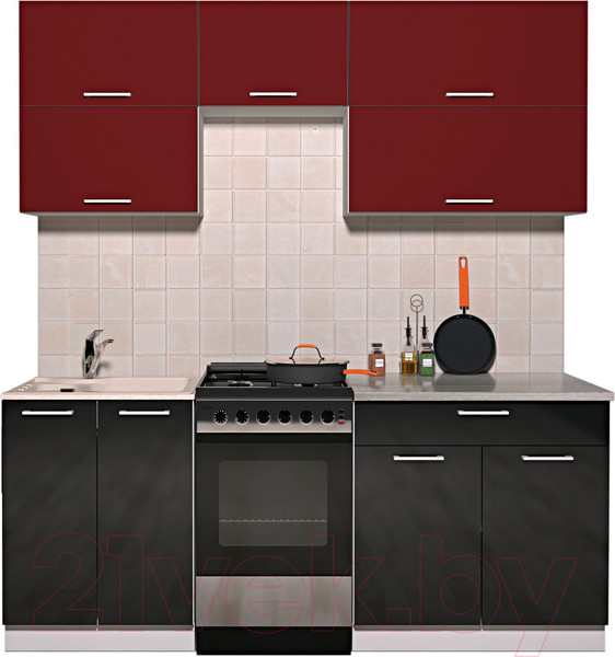 Изображение товара Кухонный гарнитур Интерлиния Мила Gloss 50-19 (бордовый/черный глянец)