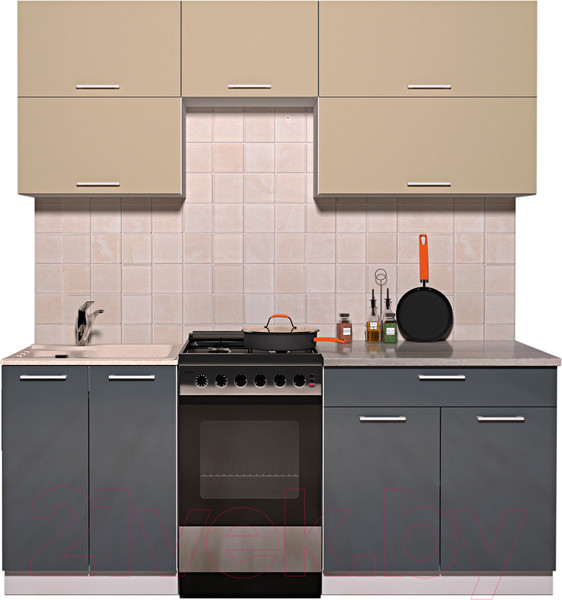 Изображение товара Кухонный гарнитур Интерлиния Мила Gloss 50-19 (ваниль/асфальт глянец)