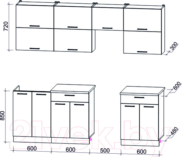 Изображение товара Кухонный гарнитур Интерлиния Мила Gloss 50-23 (бордовый/черный глянец)