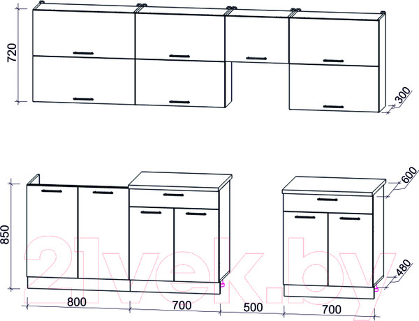 Изображение товара Кухонный гарнитур Интерлиния Мила Gloss 50-27 (белый/асфальт глянец)