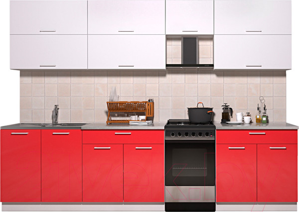 Изображение товара Кухонный гарнитур Интерлиния Мила Gloss 50-29 (белый/красный глянец)