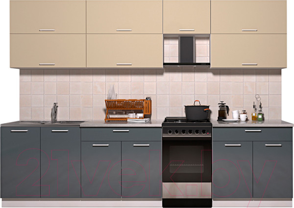 Изображение товара Кухонный гарнитур Интерлиния Мила Gloss 50-29 (ваниль/асфальт глянец)