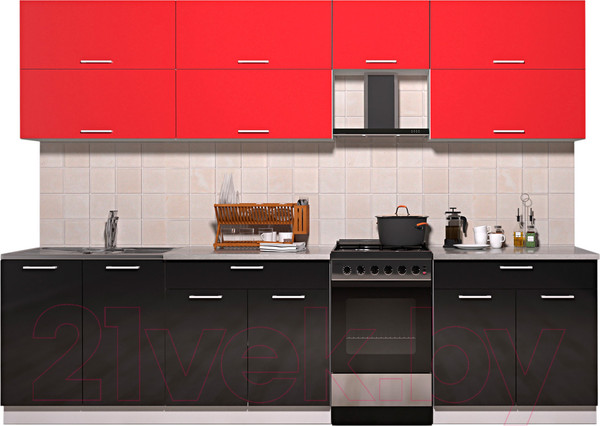 Изображение товара Кухонный гарнитур Интерлиния Мила Gloss 50-29 (красный/черный глянец)