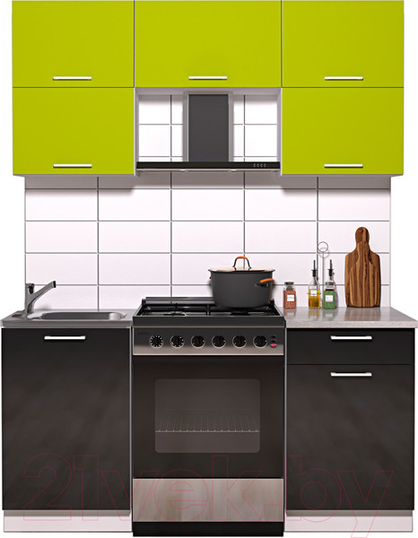 Изображение товара Кухонный гарнитур Интерлиния Мила Gloss 60-16 (яблоко/черный глянец)