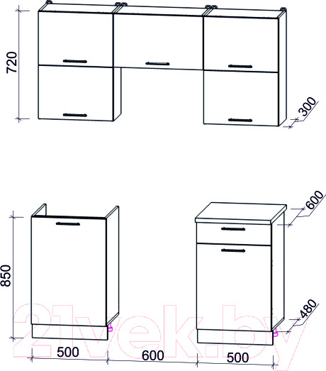 Изображение товара Кухонный гарнитур Интерлиния Мила Gloss 60-16 (яблоко/черный глянец)