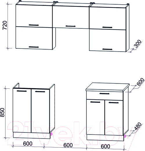 Изображение товара Кухонный гарнитур Интерлиния Мила Gloss 60-18 (яблоко/черный глянец)