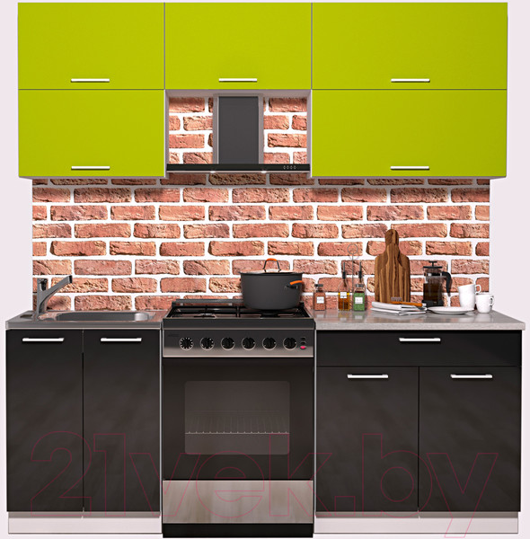 Изображение товара Кухонный гарнитур Интерлиния Мила Gloss 60-20 (яблоко/черный глянец)