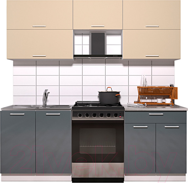 Изображение товара Кухонный гарнитур Интерлиния Мила Gloss 60-21 (ваниль/асфальт глянец)