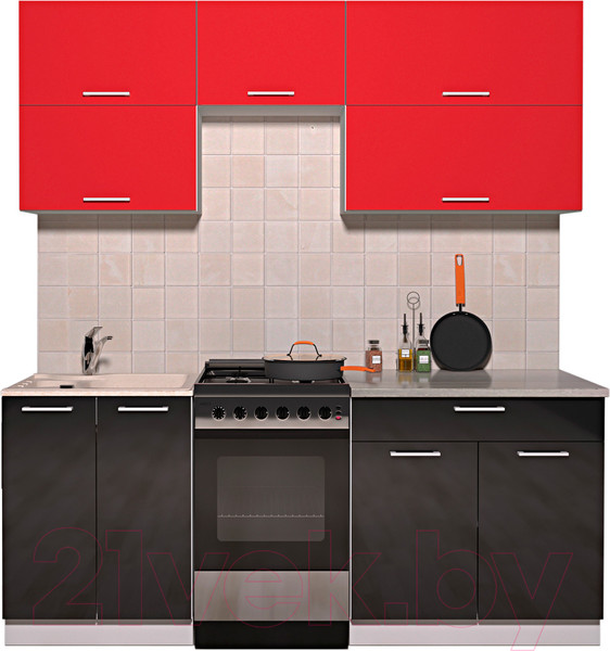 Изображение товара Кухонный гарнитур Интерлиния Мила Gloss 50-19 (красный/черный глянец)