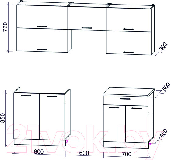 Изображение товара Кухонный гарнитур Интерлиния Мила Gloss 60-21 (красный/черный глянец)