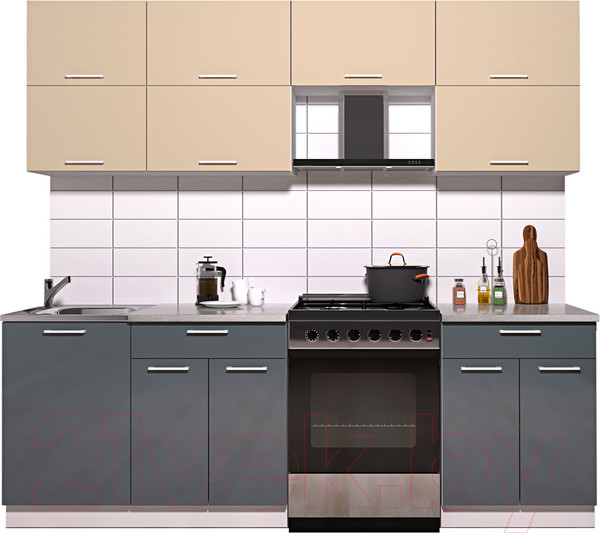 Изображение товара Кухонный гарнитур Интерлиния Мила Gloss 60-23 (ваниль/асфальт глянец)