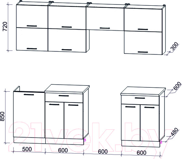 Изображение товара Кухонный гарнитур Интерлиния Мила Gloss 60-23 (ваниль/асфальт глянец)