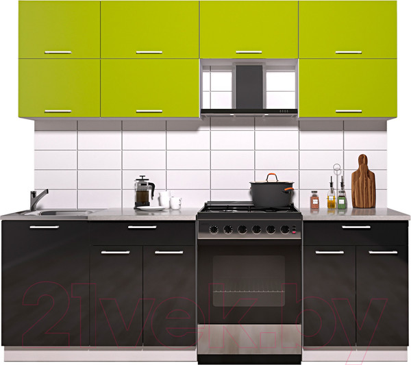 Изображение товара Кухонный гарнитур Интерлиния Мила Gloss 60-23 (яблоко/черный глянец)