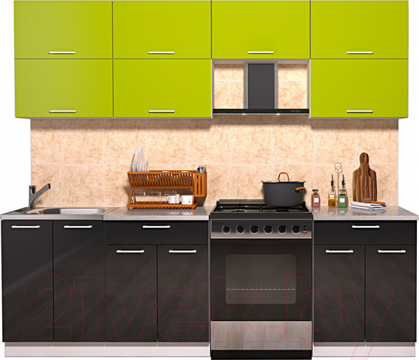 Изображение товара Кухонный гарнитур Интерлиния Мила Gloss 60-24 (яблоко/черный глянец)