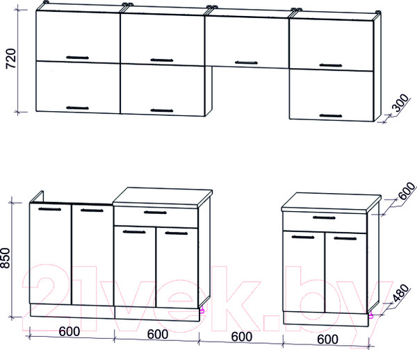 Изображение товара Кухонный гарнитур Интерлиния Мила Gloss 60-24 (яблоко/черный глянец)