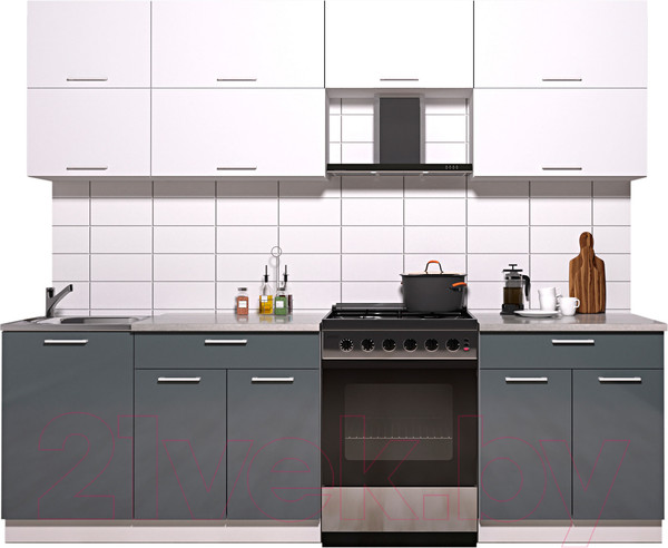 Изображение товара Кухонный гарнитур Интерлиния Мила Gloss 60-25 (белый/асфальт глянец)