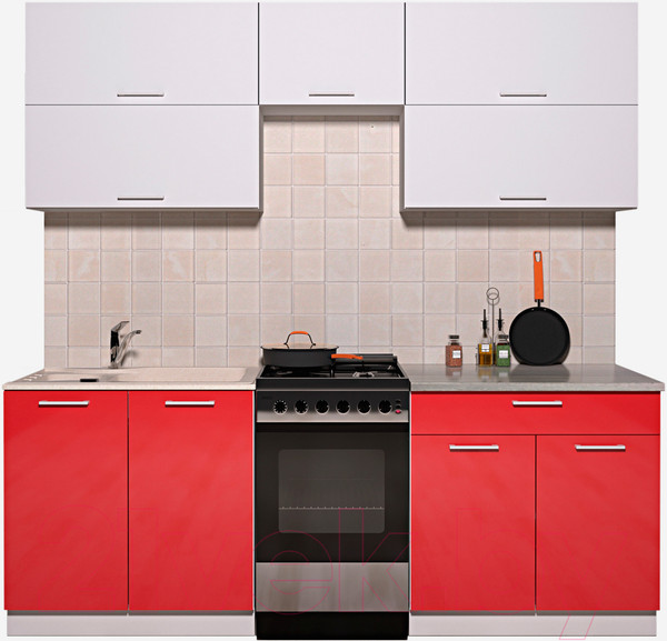Изображение товара Кухонный гарнитур Интерлиния Мила Gloss 50-21 (белый/красный глянец)