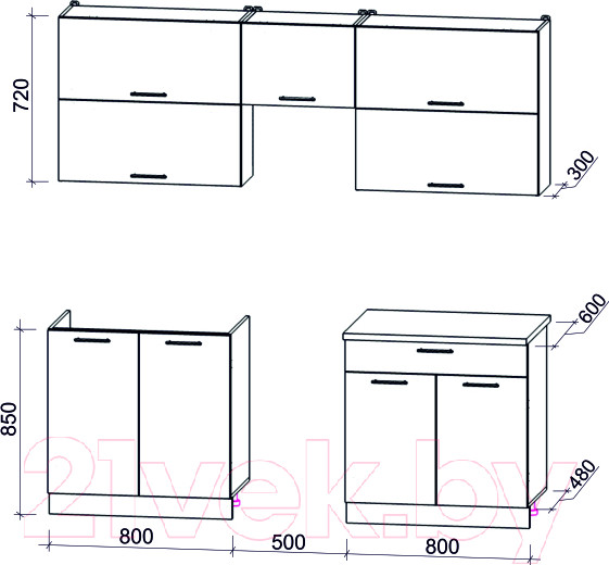 Изображение товара Кухонный гарнитур Интерлиния Мила Gloss 50-21 (белый/красный глянец)