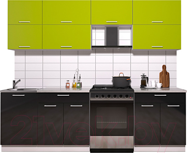 Изображение товара Кухонный гарнитур Интерлиния Мила Gloss 60-25 (яблоко/черный глянец)