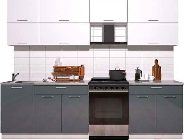 Изображение товара Кухонный гарнитур Интерлиния Мила Gloss 60-27 (белый/асфальт глянец)