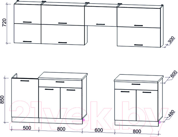 Изображение товара Кухонный гарнитур Интерлиния Мила Gloss 60-27 (белый/асфальт глянец)