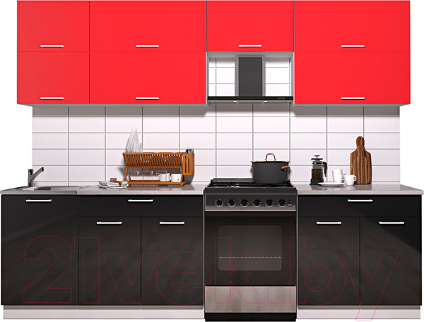 Изображение товара Кухонный гарнитур Интерлиния Мила Gloss 60-27 (красный/черный глянец)