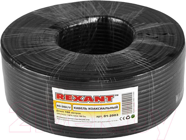 Изображение товара Кабель Rexant RG-58 A-U / 01-2003 (100м, черный)