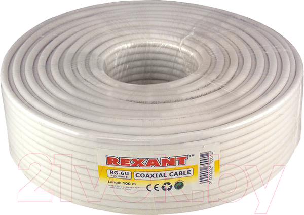 Изображение товара Кабель Rexant RG-6U+CU / 01-2221 (100м, белый)