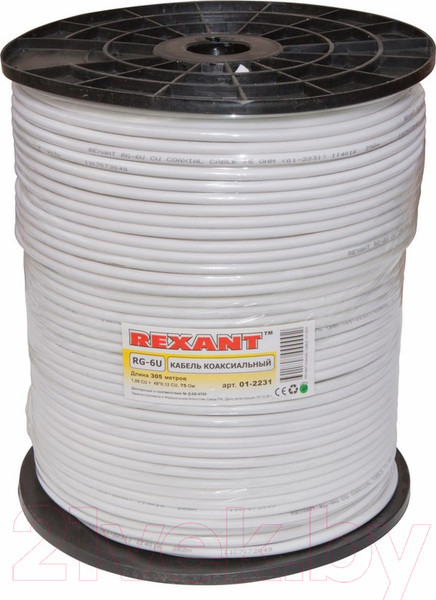 Изображение товара Кабель Rexant RG-6U+CU / 01-2231 (305м, белый)