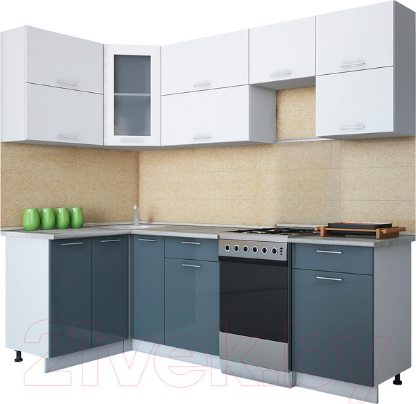 Изображение товара Кухонный гарнитур Интерлиния Мила Gloss 50-12x24 (белый/асфальт глянец)