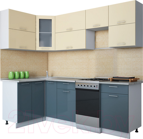 Изображение товара Кухонный гарнитур Интерлиния Мила Gloss 50-12x24 (ваниль/асфальт глянец)