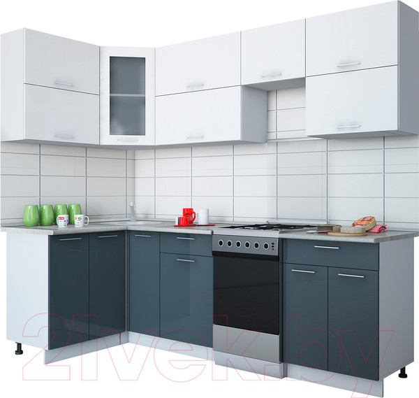 Изображение товара Кухонный гарнитур Интерлиния Мила Gloss 50-12x25 (белый/асфальт глянец)
