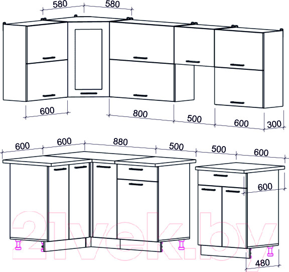 Изображение товара Кухонный гарнитур Интерлиния Мила Gloss 50-12x25 (белый/асфальт глянец)