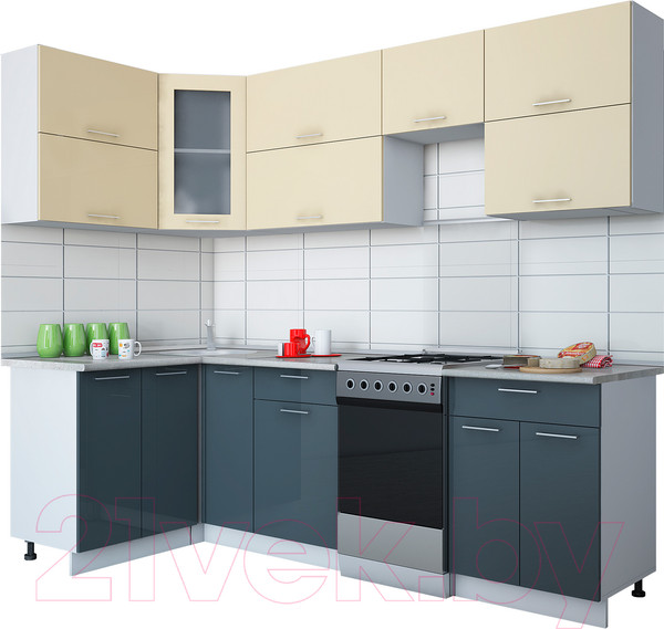 Изображение товара Кухонный гарнитур Интерлиния Мила Gloss 50-12x25 (ваниль/асфальт глянец)