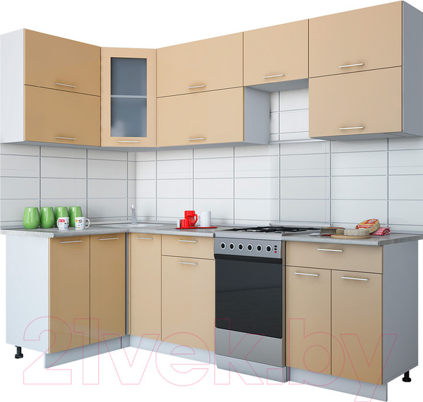 Изображение товара Кухонный гарнитур Интерлиния Мила Gloss 50-12x25 (капучино глянец)