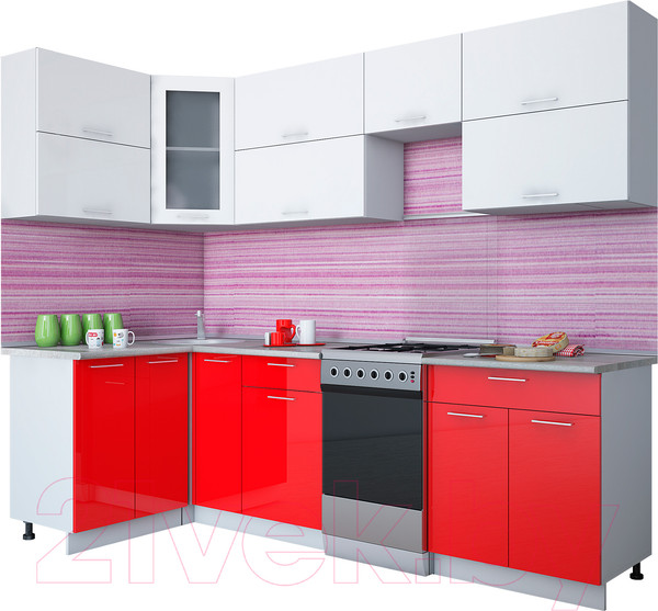 Изображение товара Кухонный гарнитур Интерлиния Мила Gloss 50-12x26 (белый/красный глянец)