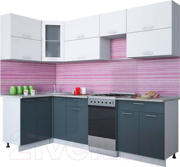 Изображение товара Кухонный гарнитур Интерлиния Мила Gloss 50-12x26 (белый/асфальт глянец)