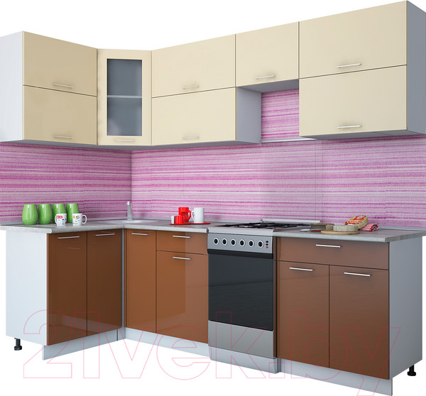 Изображение товара Кухонный гарнитур Интерлиния Мила Gloss 50-12x26 (ваниль/шоколад глянец)