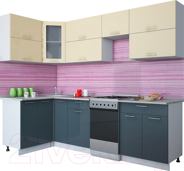 Изображение товара Кухонный гарнитур Интерлиния Мила Gloss 50-12x26 (ваниль/асфальт глянец)