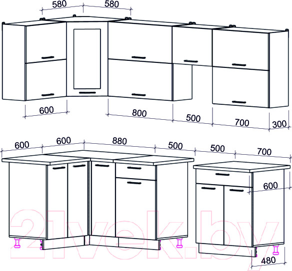 Изображение товара Кухонный гарнитур Интерлиния Мила Gloss 50-12x26 (ваниль/асфальт глянец)