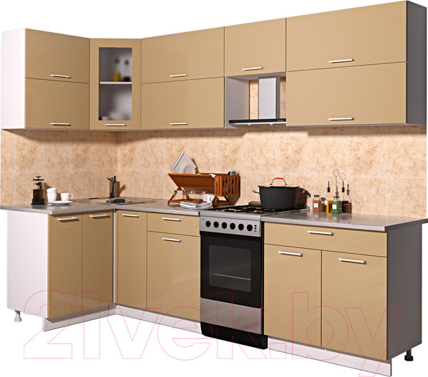 Изображение товара Кухонный гарнитур Интерлиния Мила Gloss 50-12x27 (капучино глянец)