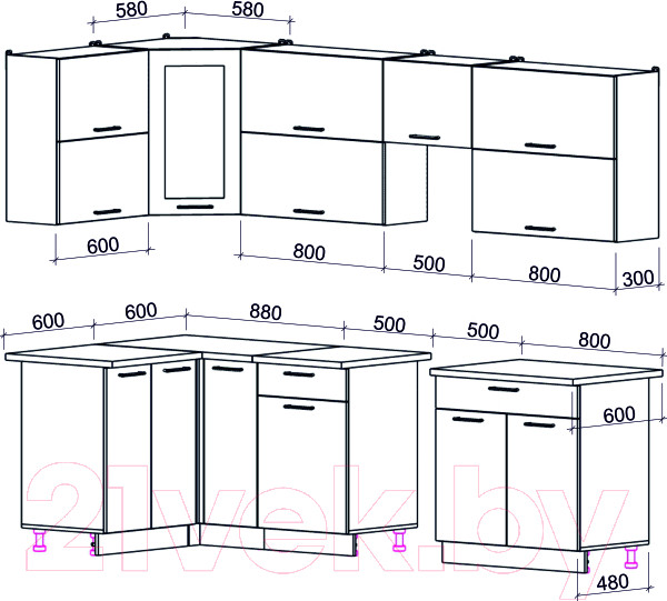 Изображение товара Кухонный гарнитур Интерлиния Мила Gloss 50-12x27 (красный/черный глянец)