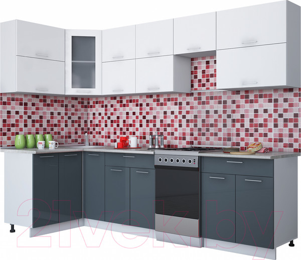 Изображение товара Кухонный гарнитур Интерлиния Мила Gloss 50-12x28 (белый/асфальт глянец)