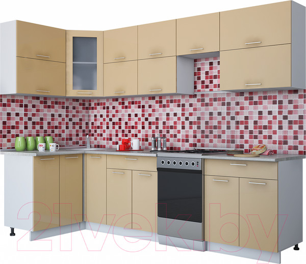 Изображение товара Кухонный гарнитур Интерлиния Мила Gloss 50-12x28 (капучино глянец)