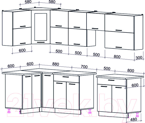 Кухонный гарнитур Interline Мила Gloss 50-12x29 (белый/асфальт глянец) — фото 6