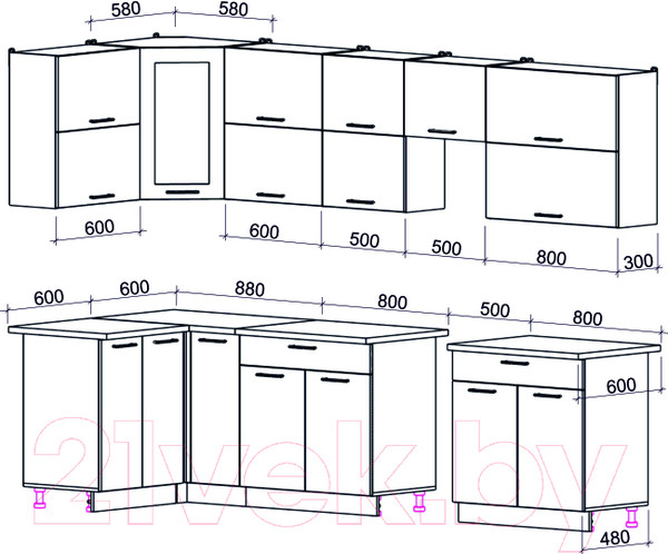 Изображение товара Кухонный гарнитур Интерлиния Мила Gloss 50-12x30 (белый/асфальт глянец)