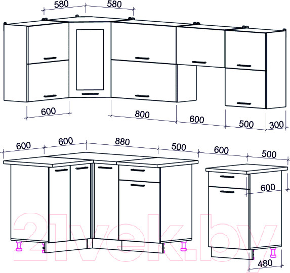 Изображение товара Кухонный гарнитур Интерлиния Мила Gloss 60-12x25 (бордовый/черный глянец)