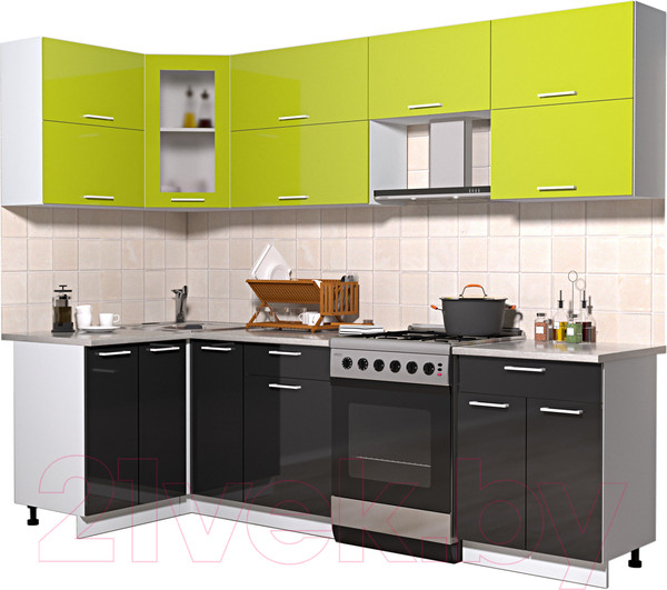 Изображение товара Кухонный гарнитур Интерлиния Мила Gloss 60-12x26 (яблоко/черный глянец)