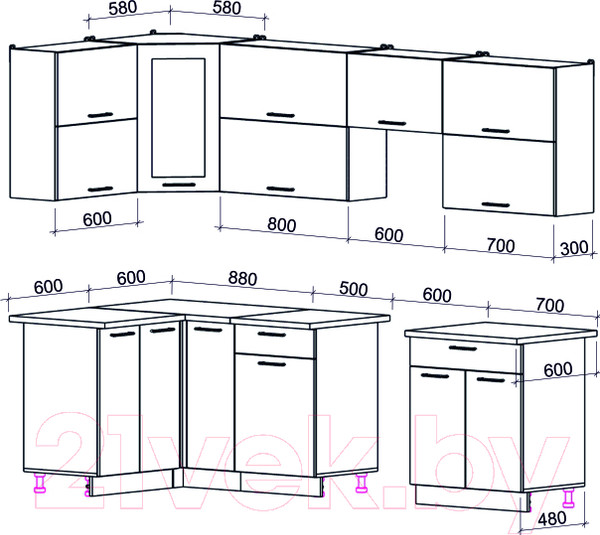 Изображение товара Кухонный гарнитур Интерлиния Мила Gloss 60-12x27 (бордовый/черный глянец)