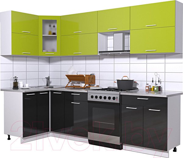 Изображение товара Кухонный гарнитур Интерлиния Мила Gloss 60-12x27 (яблоко/черный глянец)